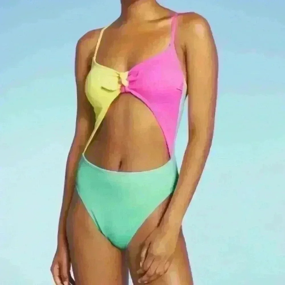 Target Juniors Ribbed Colorblock Tie-Front One Piece Swimsuit